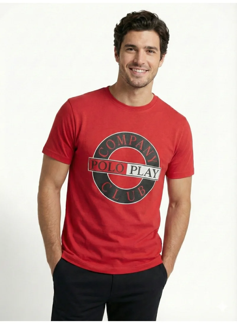 لعب البولو تيشيرت رجالي مطبوع - أحمر